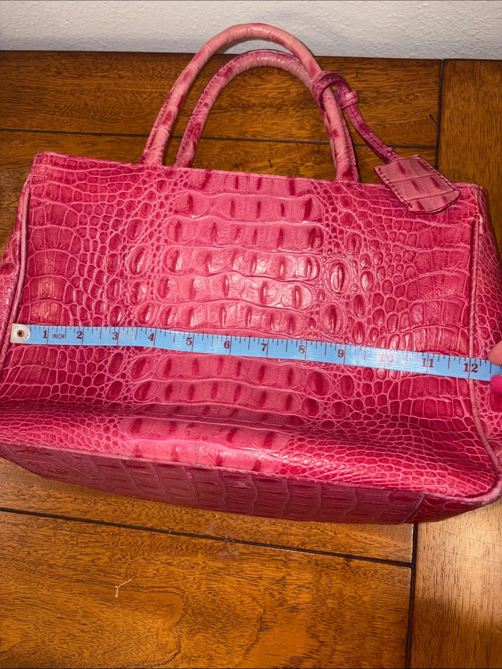 Furla Pink Crocodile-embossed leather Tote Bag rare - Picture 14 of 15